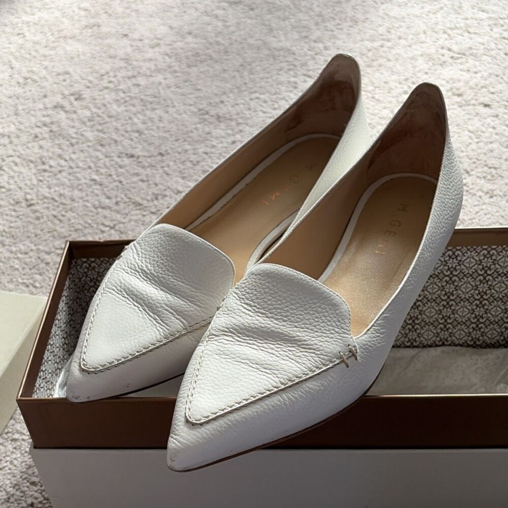 M.Gemi Stellato Loafers 36.5 Ivory Italian Leather Pointed Toe Slip On capsule